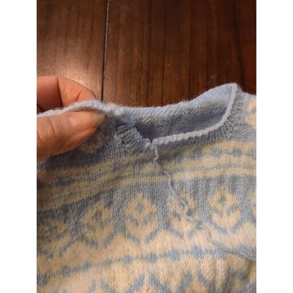 BABY BOY HAND KNIT Fair Isle SWEATER Romper SIZE 3-6 MONTHS. BLUE. Incomplete - Picture 5 of 6